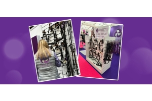 Cavaletti Collection bridle display with a build your own bridle stand shown on a purple background